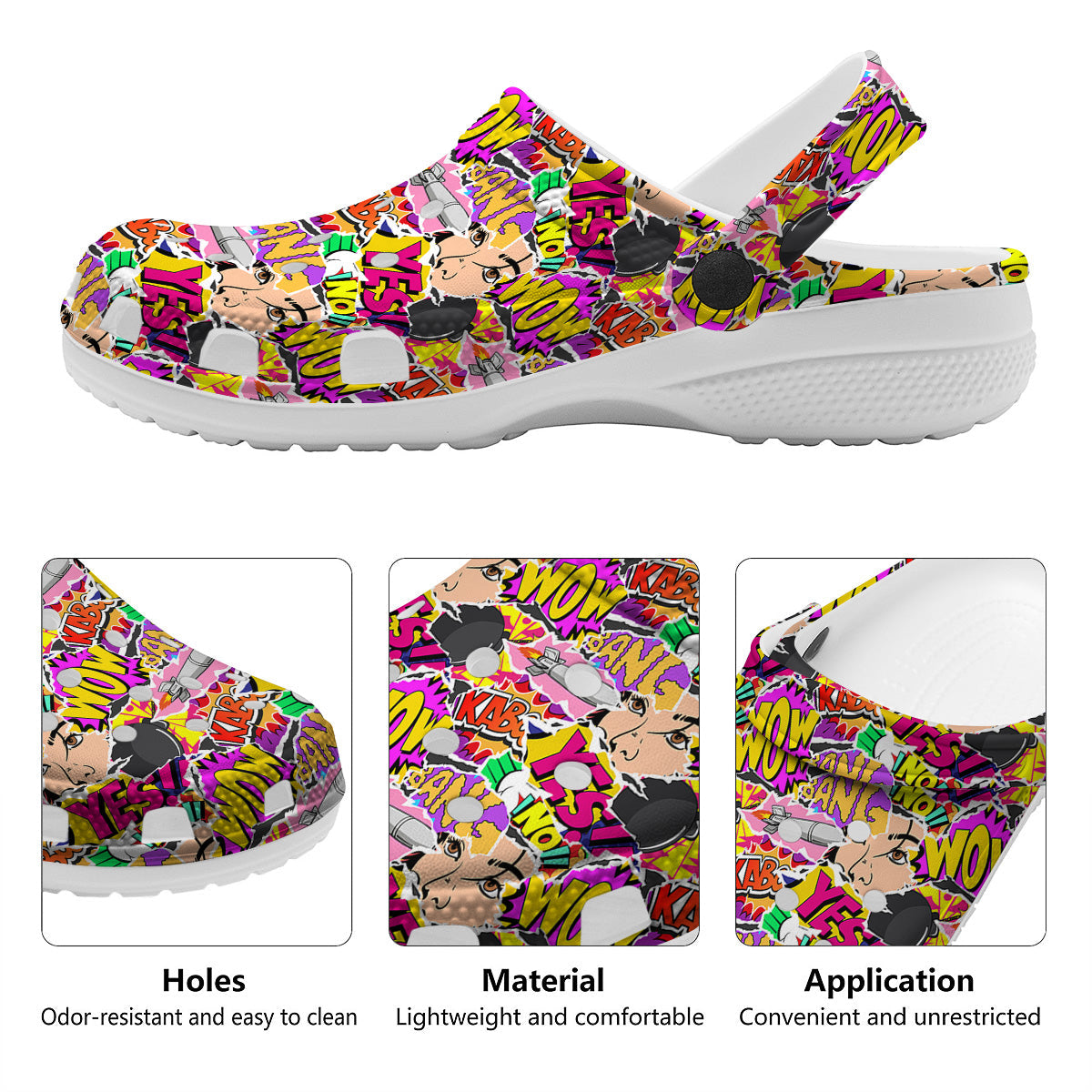Pop Art Comics Print Pattern Clog-grizzshop