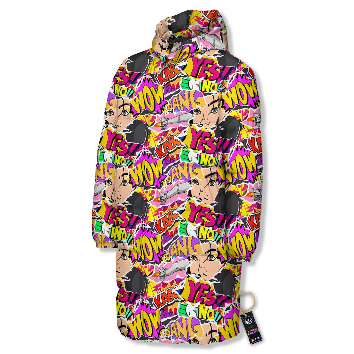 Pop Art Comics Print Pattern Long Down Jacket-grizzshop