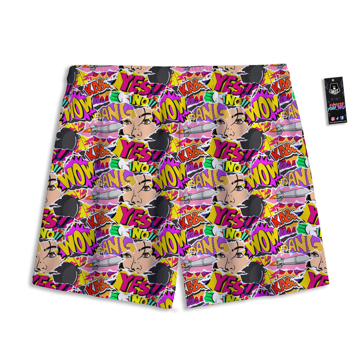 Pop Art Comics Print Pattern Mesh Shorts-grizzshop