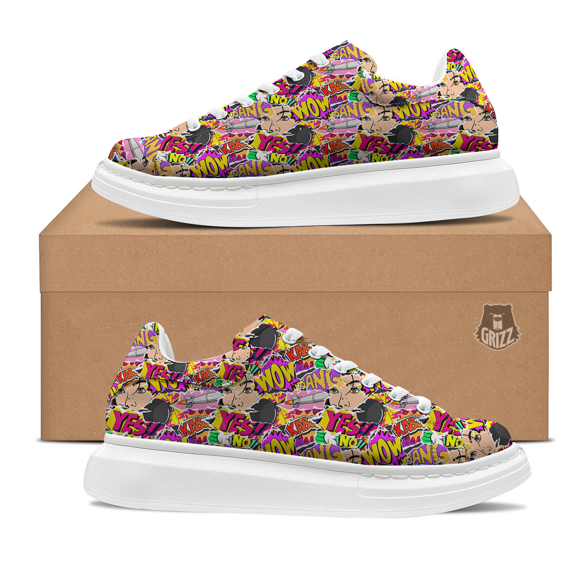 Pop Art Comics Print Pattern Platform Shoes-grizzshop