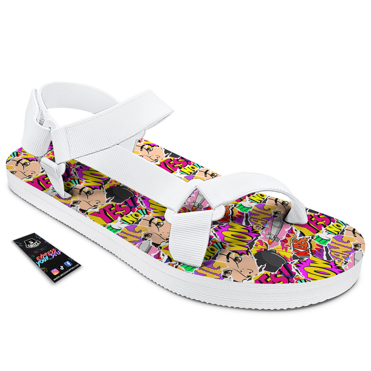 Pop Art Comics Print Pattern White Open Toe Sandals-grizzshop