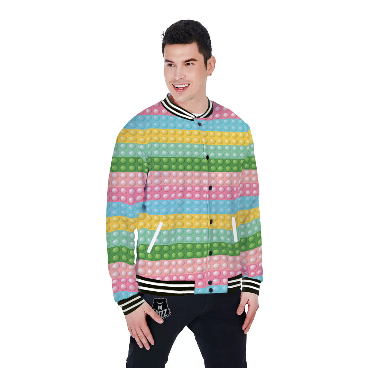Pop It Pastel Color Print Pattern Baseball Jacket-grizzshop