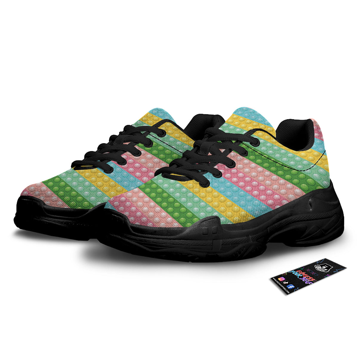 Pop It Pastel Color Print Pattern Black Chunky Shoes-grizzshop