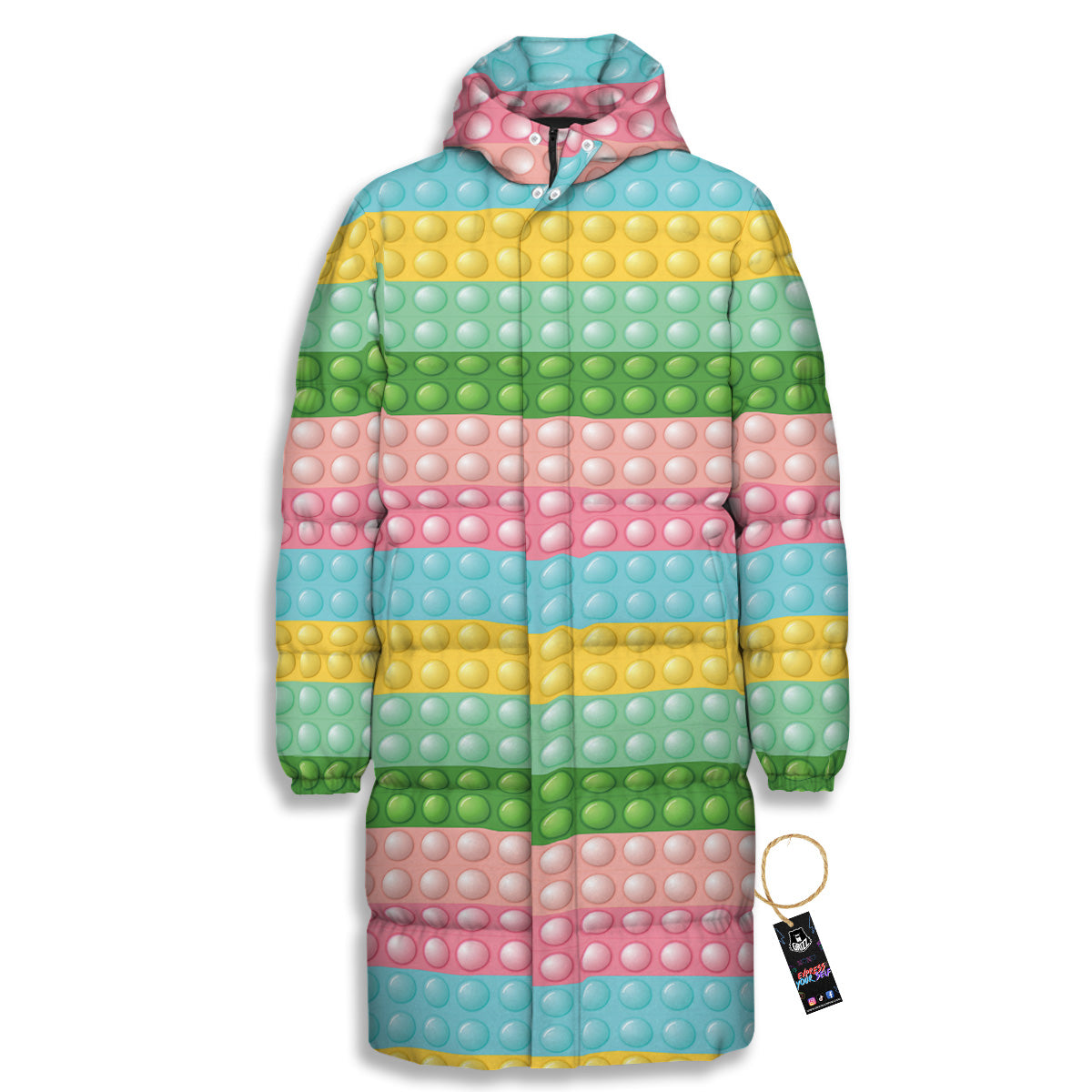 Pop It Pastel Color Print Pattern Long Down Jacket-grizzshop