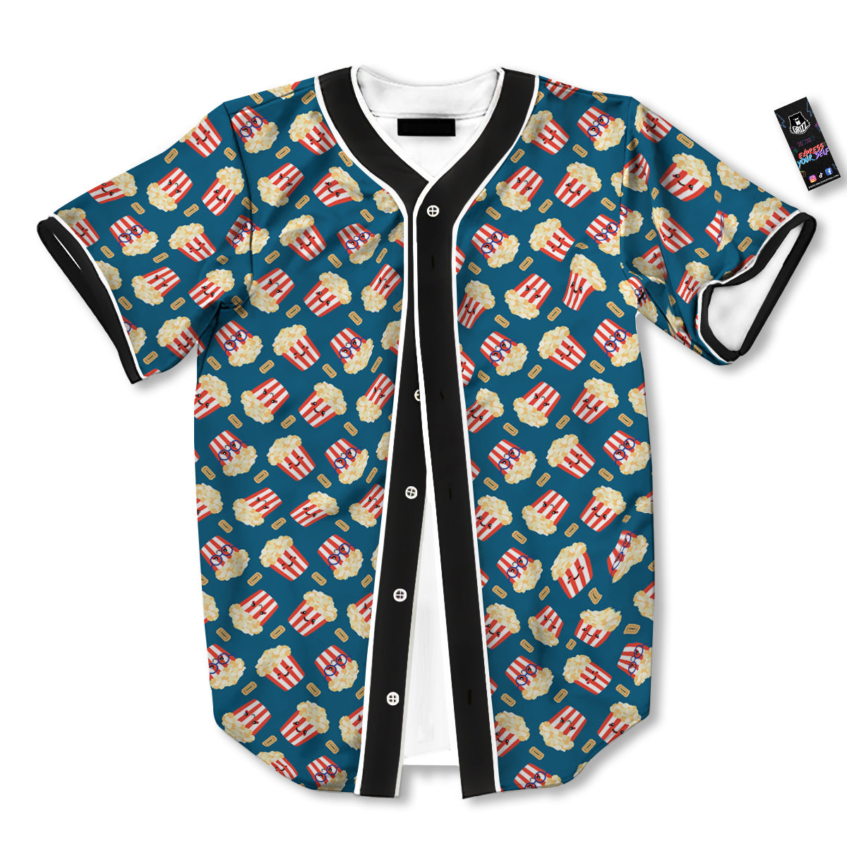 Popcorn Box Cute Print Pattern Baseball Jersey-grizzshop
