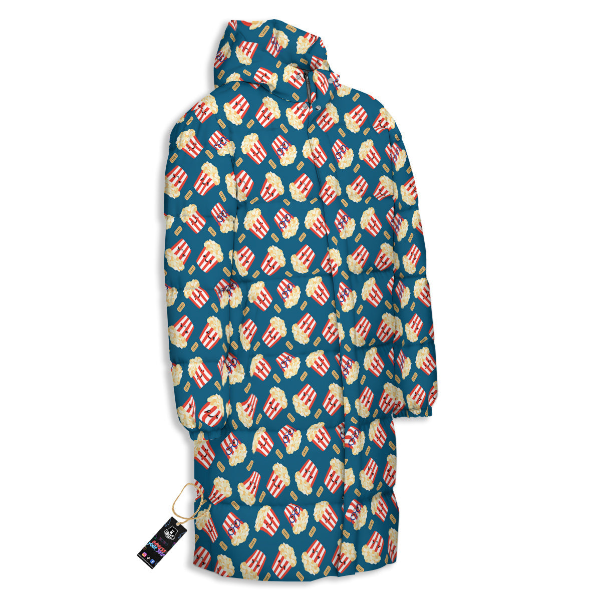 Popcorn Box Cute Print Pattern Long Down Jacket-grizzshop