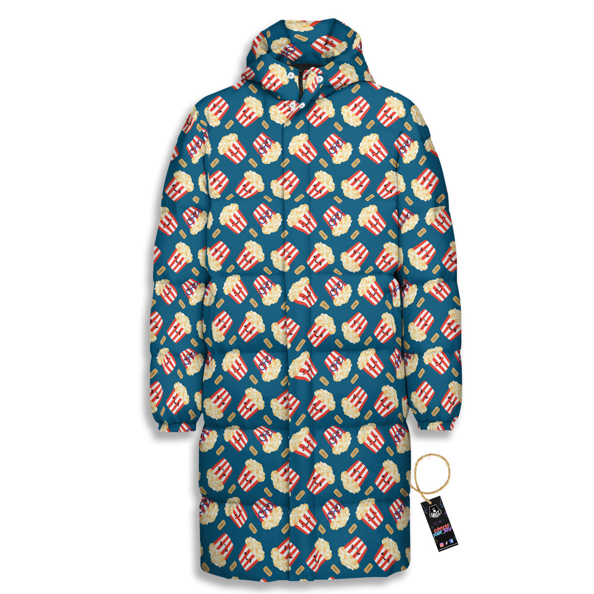 Popcorn Box Cute Print Pattern Long Down Jacket-grizzshop