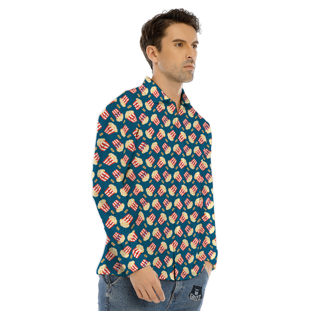 Popcorn Box Cute Print Pattern Men's Dress Shirts-grizzshop