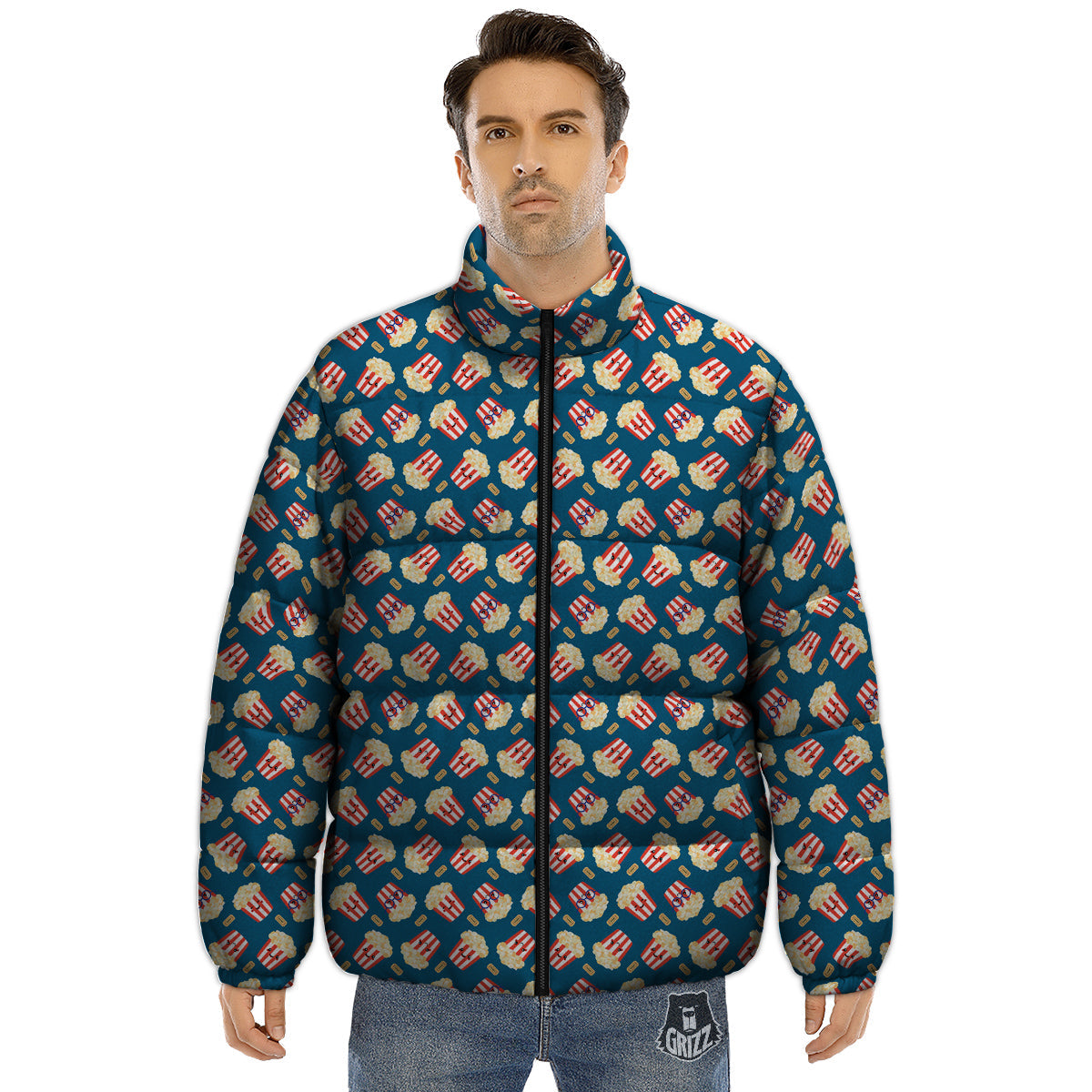 Popcorn Box Cute Print Pattern Puffer Jacket-grizzshop