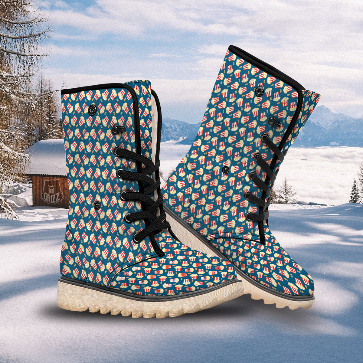 Popcorn Box Cute Print Pattern Snow Boots-grizzshop