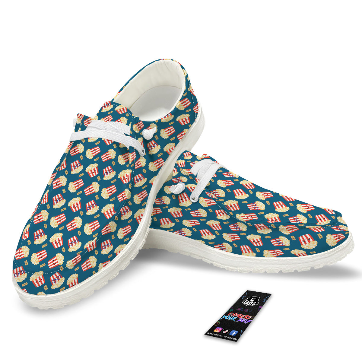 Popcorn Box Cute Print Pattern White Loafers-grizzshop