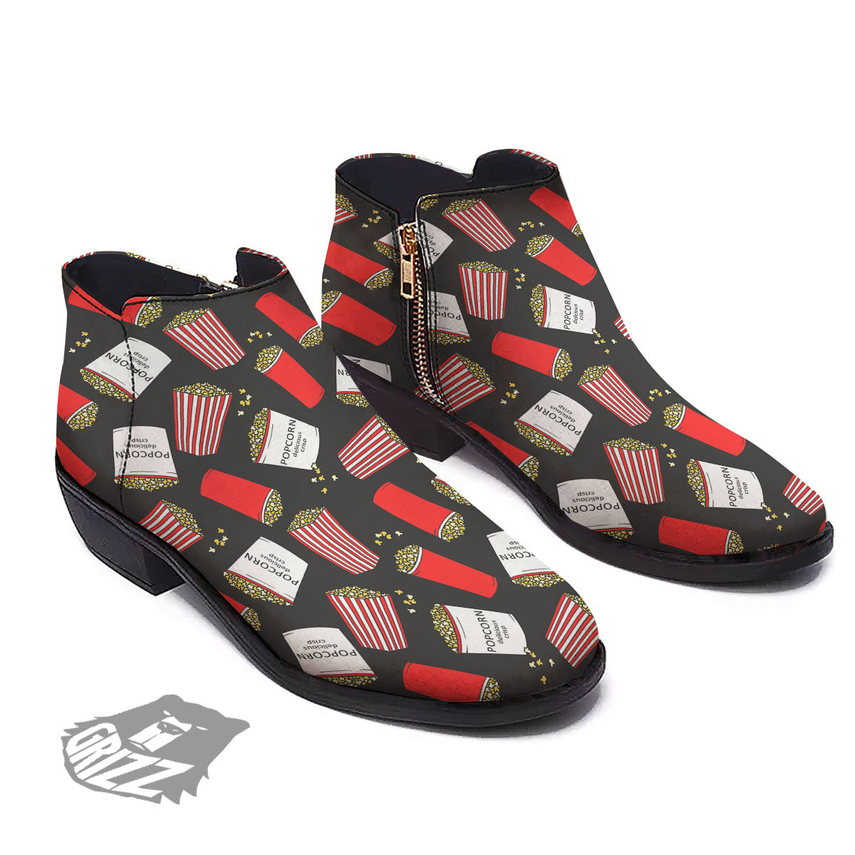 Popcorn Box Print Pattern Ankle Boots-grizzshop
