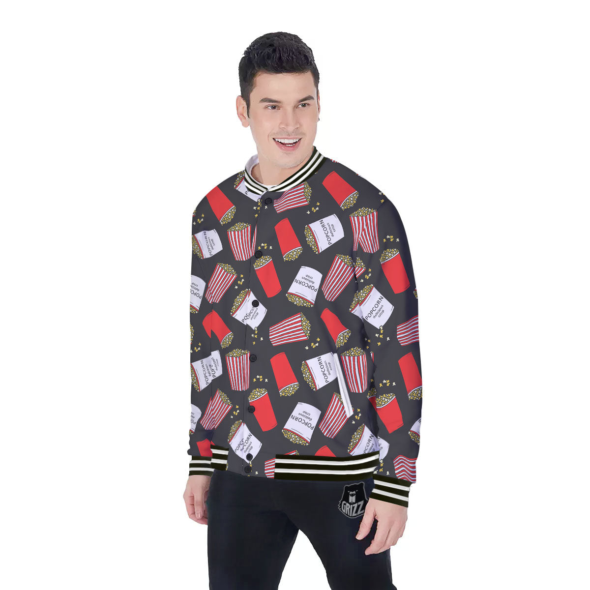 Popcorn Box Print Pattern Baseball Jacket-grizzshop
