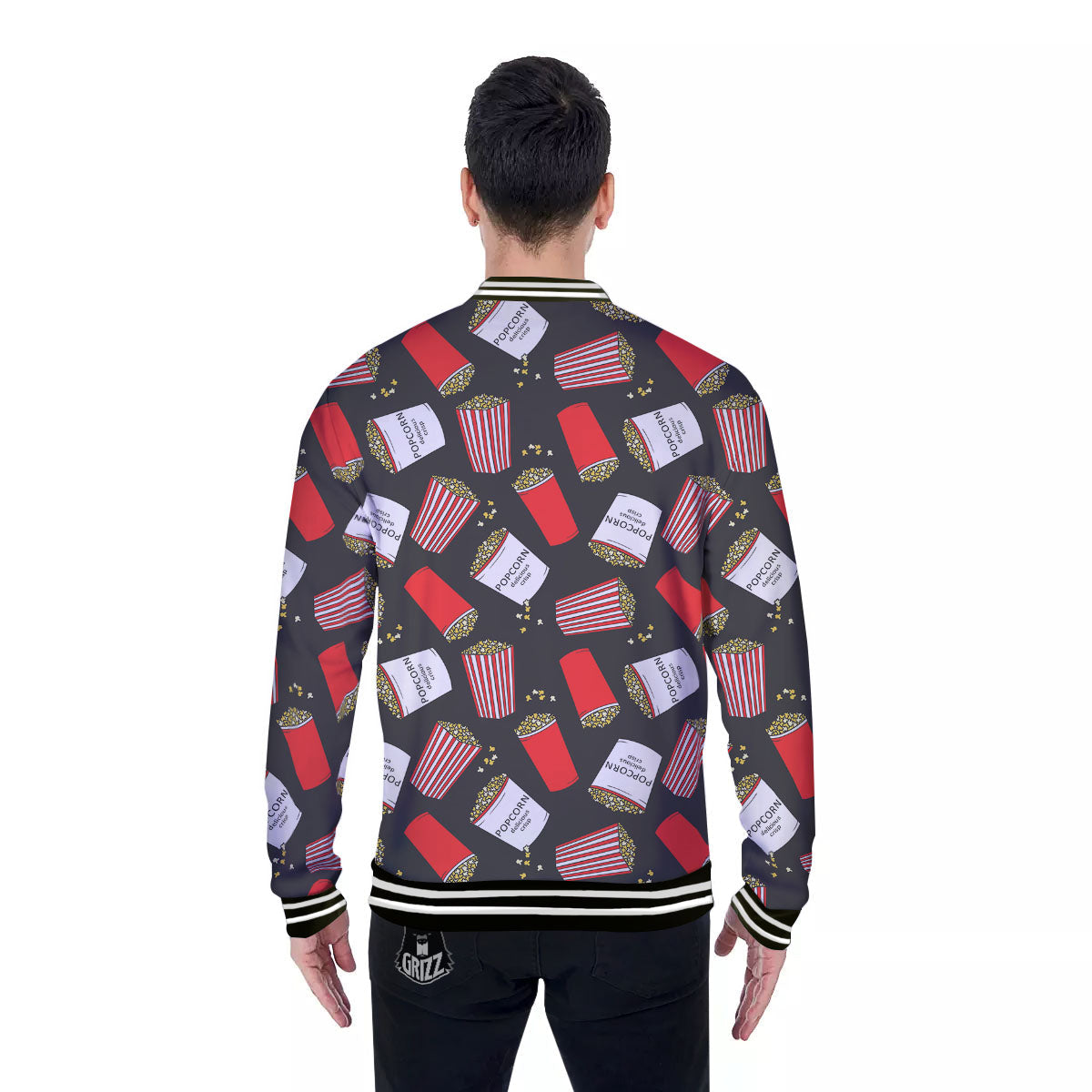 Popcorn Box Print Pattern Baseball Jacket-grizzshop