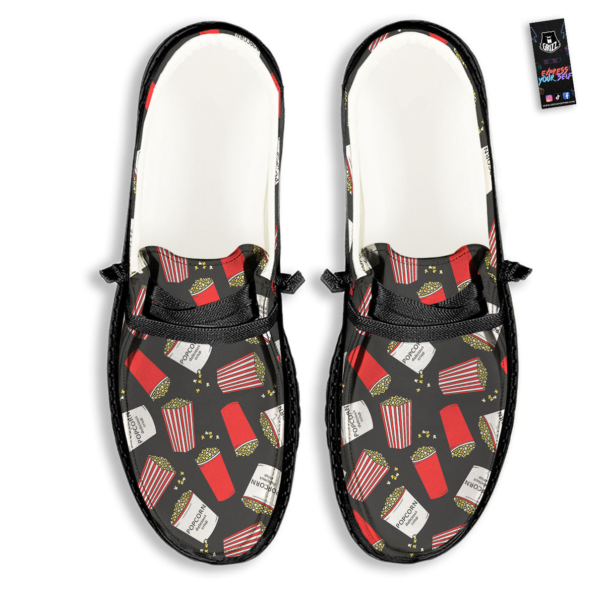 Popcorn Box Print Pattern Black Loafers-grizzshop