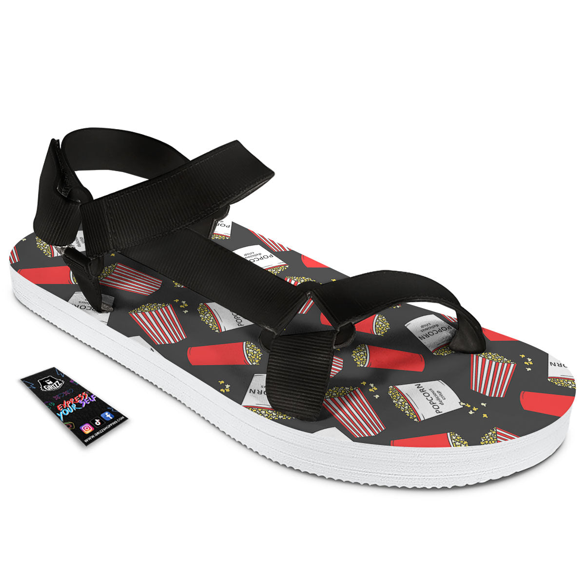 Popcorn Box Print Pattern Black Open Toe Sandals-grizzshop