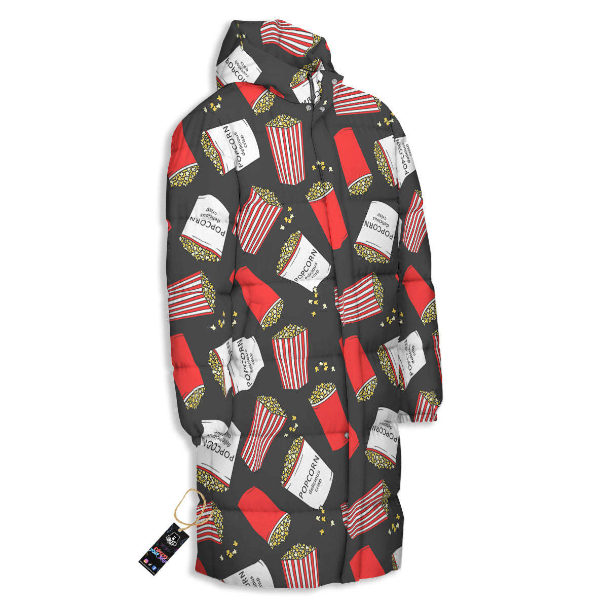 Popcorn Box Print Pattern Long Down Jacket-grizzshop