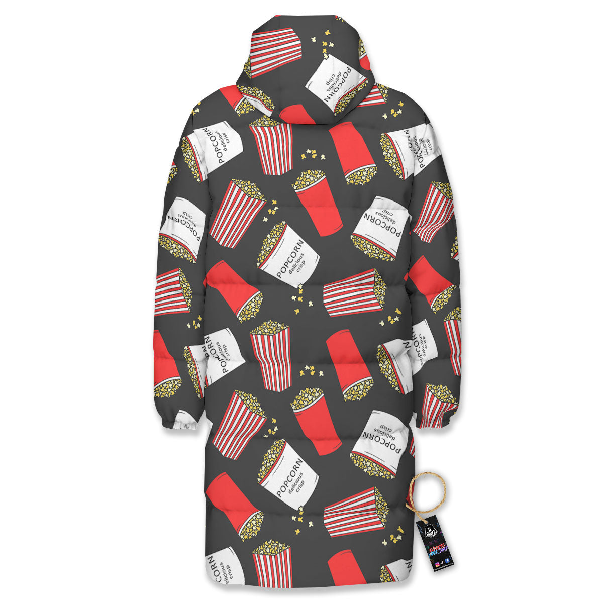 Popcorn Box Print Pattern Long Down Jacket-grizzshop
