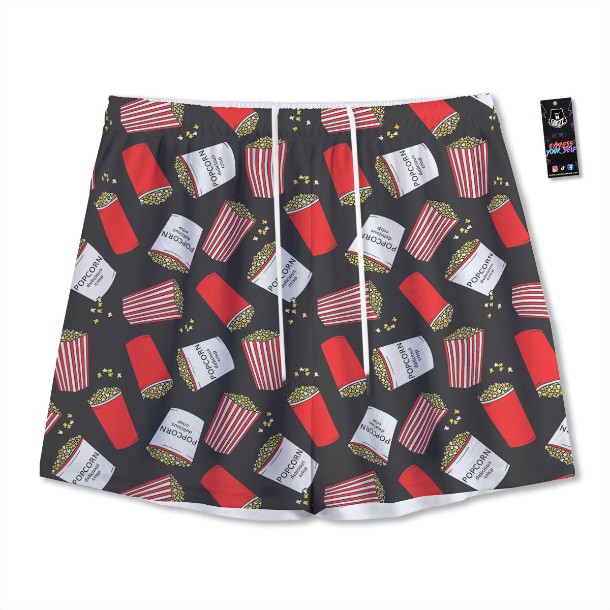 Popcorn Box Print Pattern Mesh Shorts-grizzshop