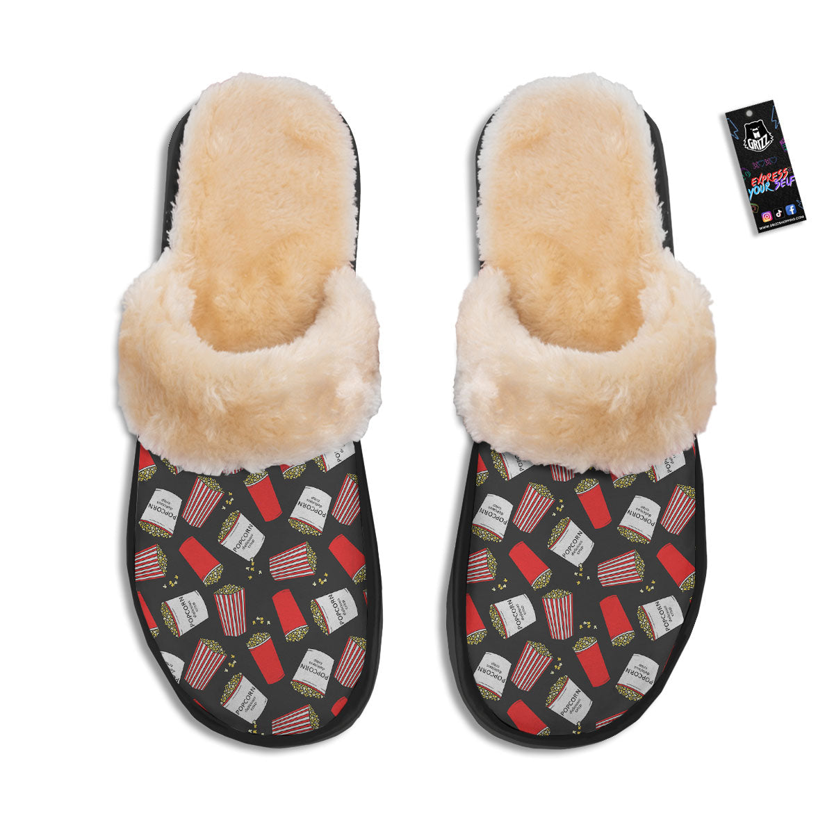 Popcorn Box Print Pattern Slippers-grizzshop