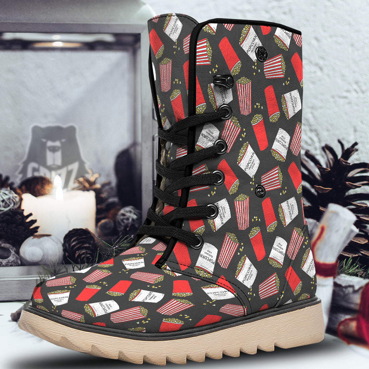 Popcorn Box Print Pattern Snow Boots-grizzshop