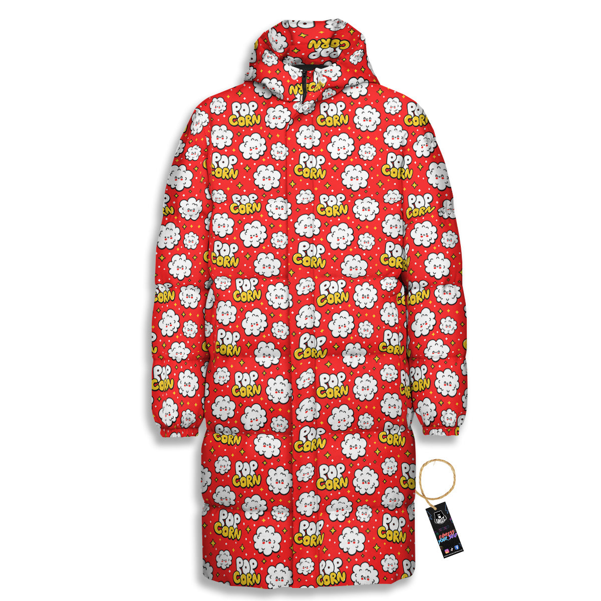 Popcorn Cute Print Pattern Long Down Jacket-grizzshop