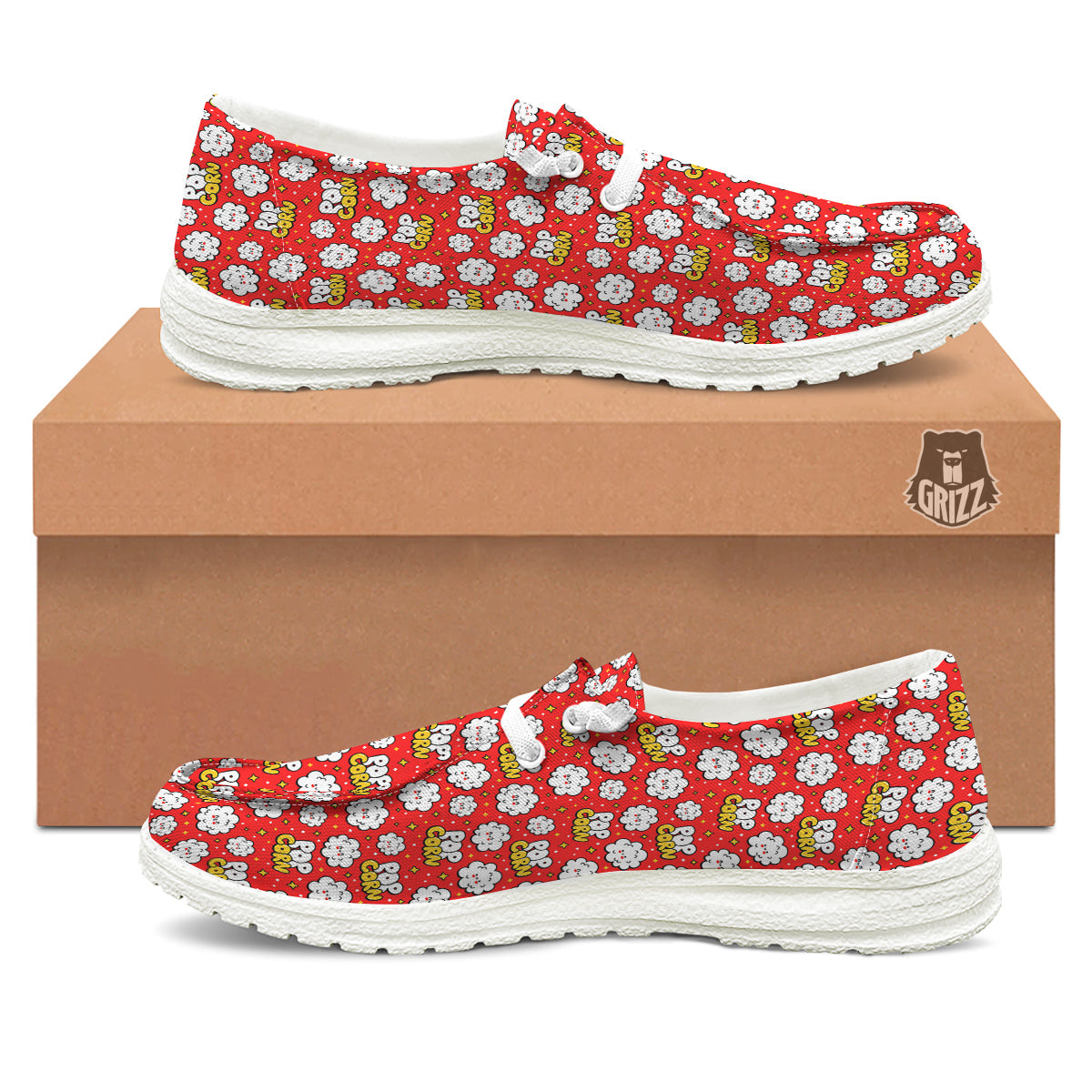 Popcorn Cute Print Pattern White Loafers-grizzshop