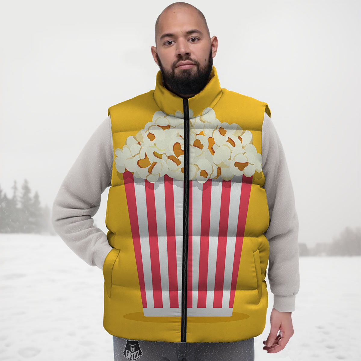 Popcorn Print Down Vest-grizzshop