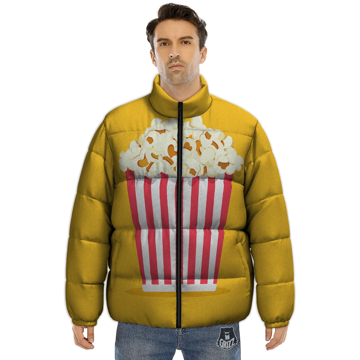 Popcorn Print Puffer Jacket-grizzshop