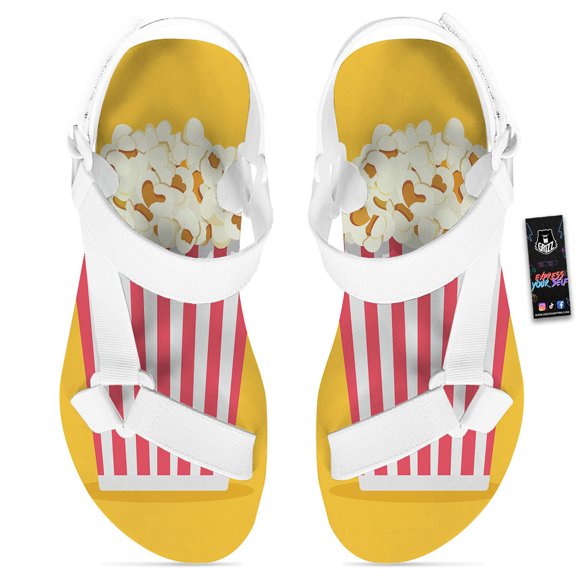 Popcorn Print White Open Toe Sandals-grizzshop