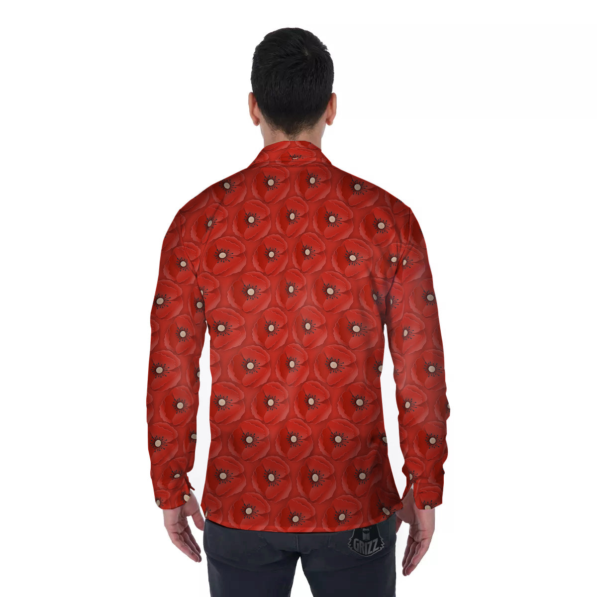 Poppy Armistice Day Print Pattern Men's Long Sleeve Shirts-grizzshop