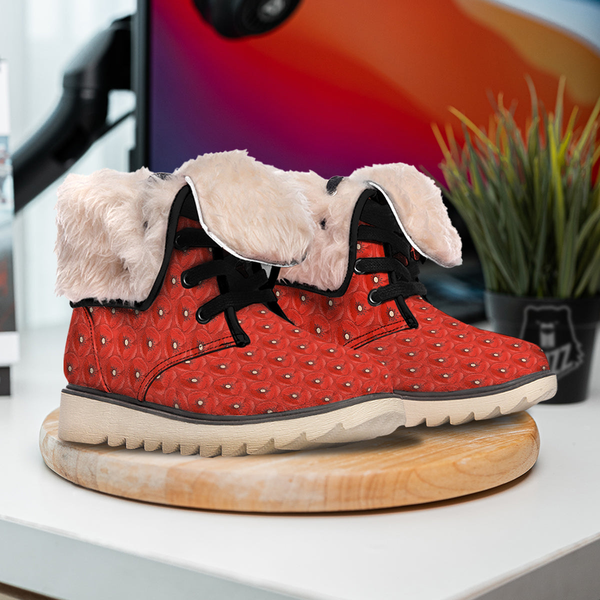 Poppy Armistice Day Print Pattern Snow Boots-grizzshop