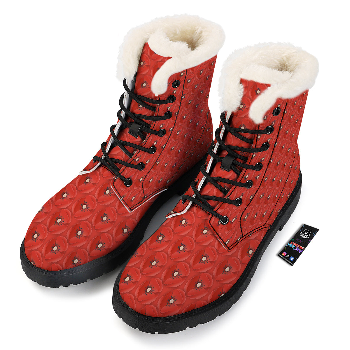 Poppy Armistice Day Print Pattern Winter Boots-grizzshop