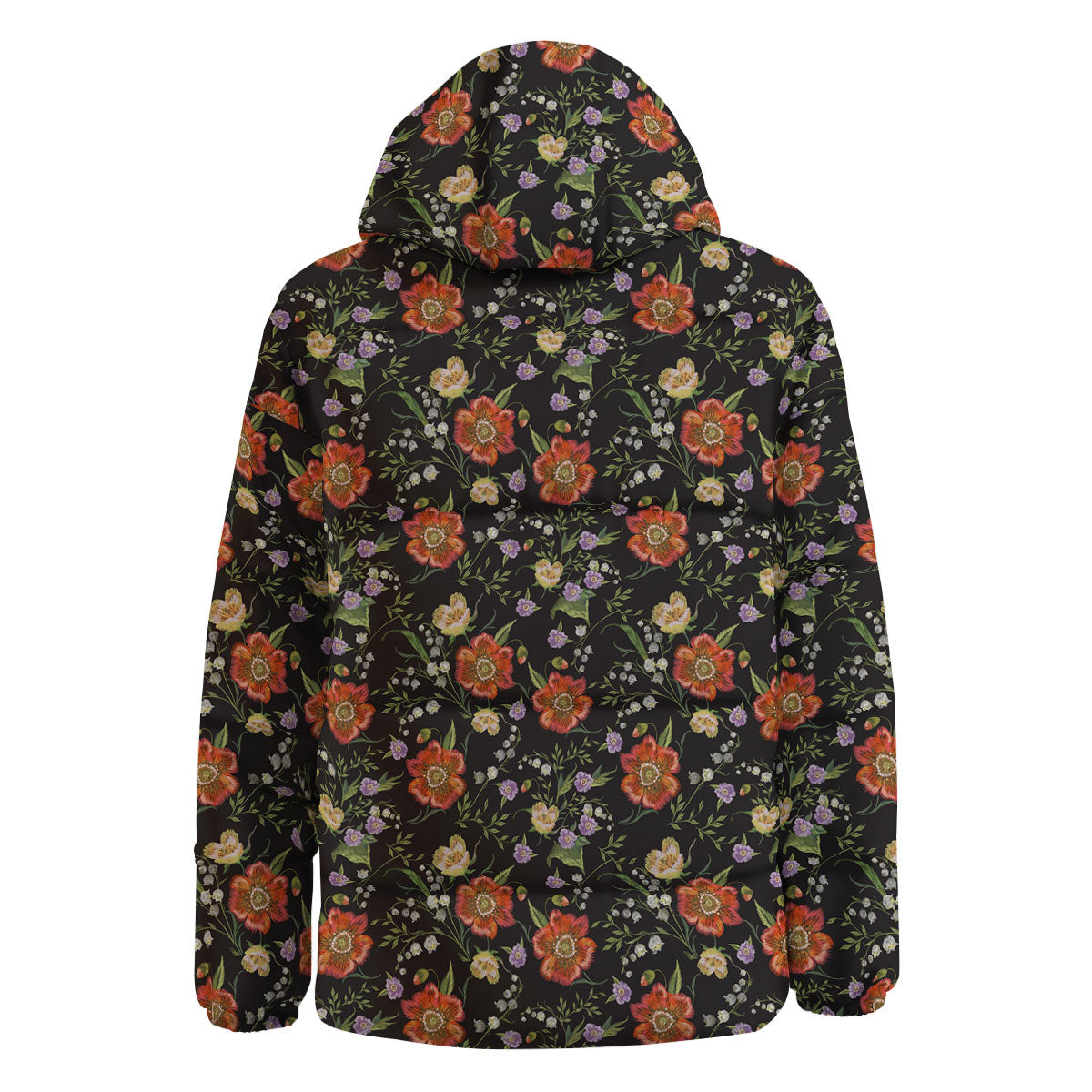 Poppy Embroidery Print Pattern Down Jacket-grizzshop
