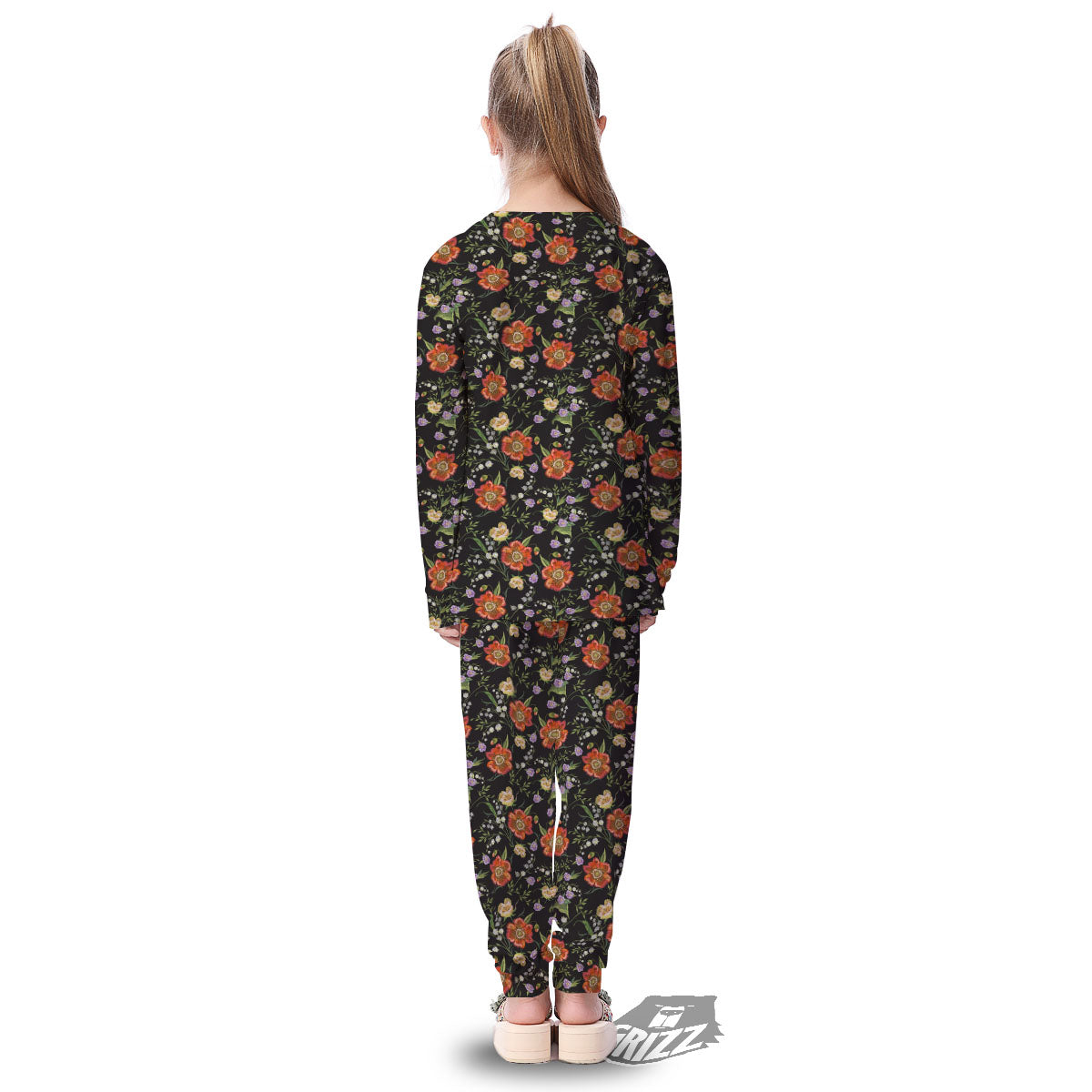 Poppy Embroidery Print Pattern Kid's Pajamas-grizzshop