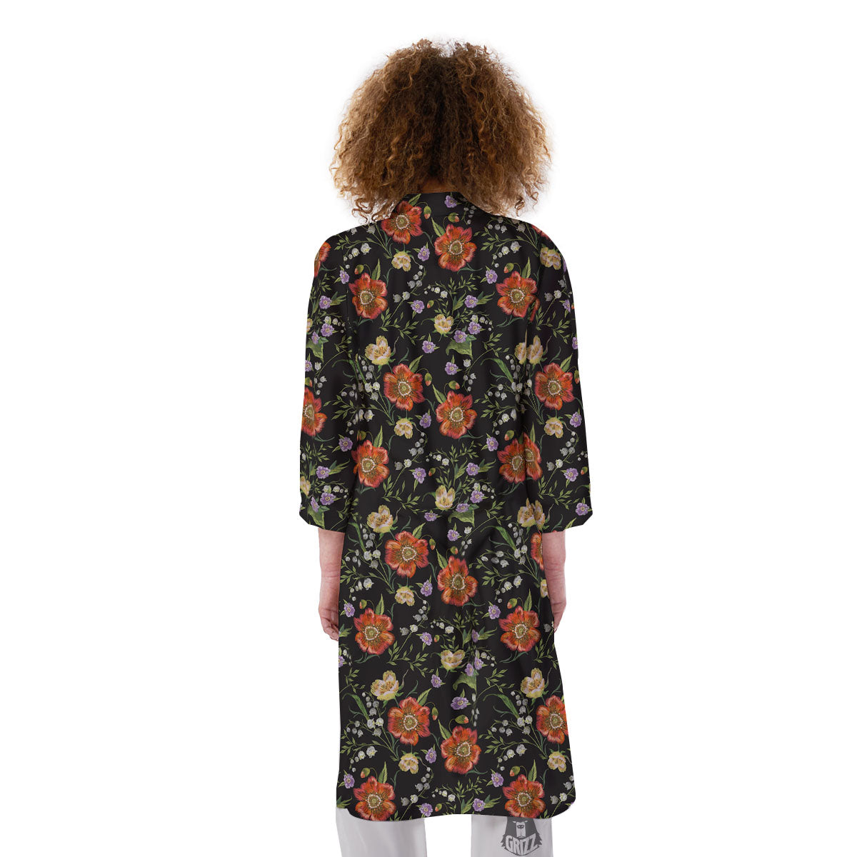 Poppy Embroidery Print Pattern Kimono-grizzshop