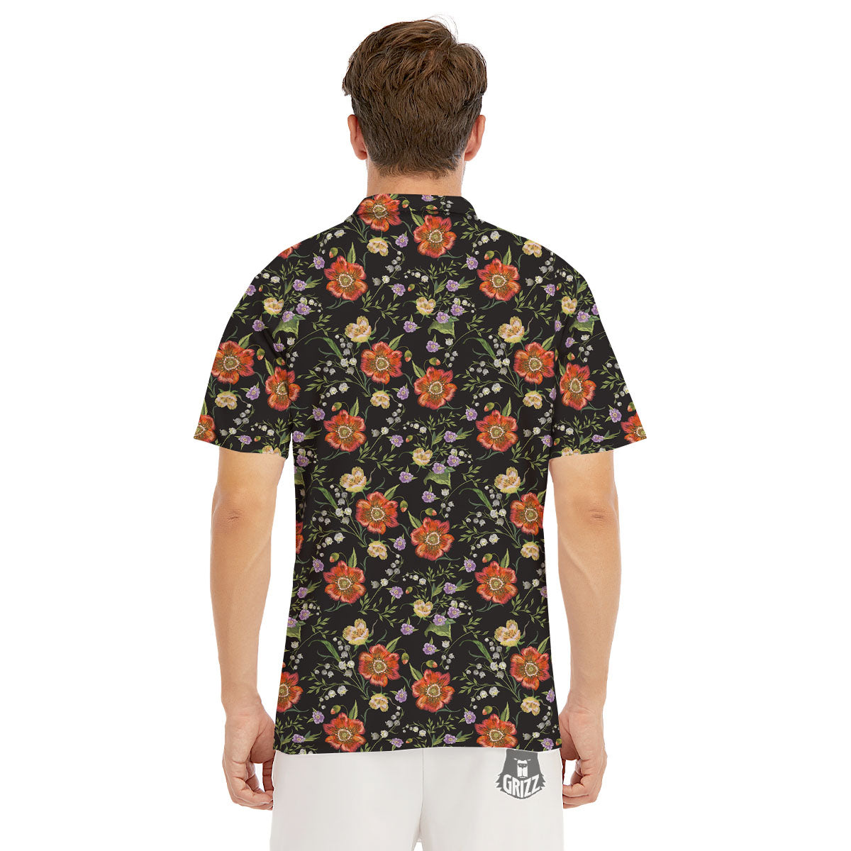 Poppy Embroidery Print Pattern Men's Golf Shirts-grizzshop