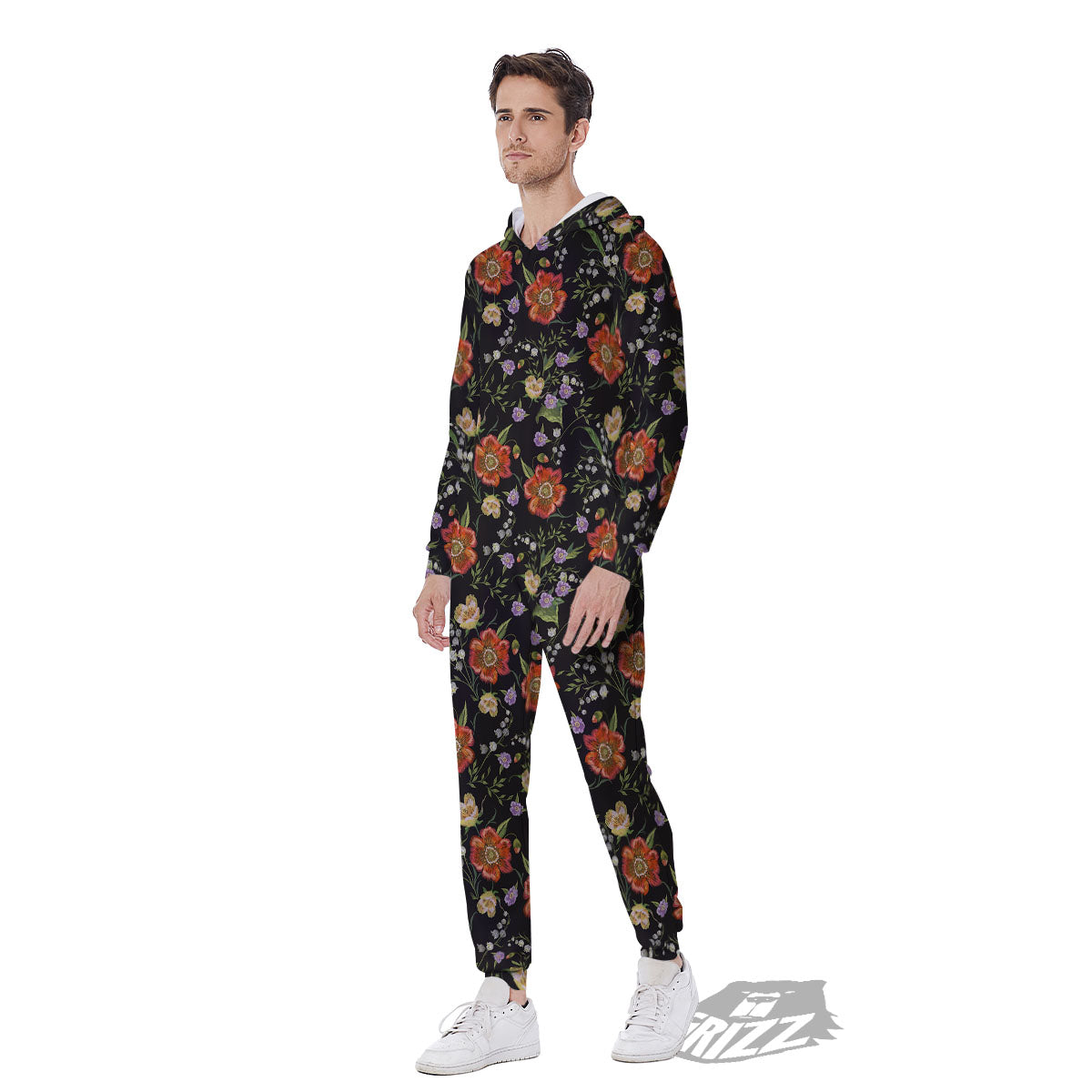 Poppy Embroidery Print Pattern Men's Jumpsuit-grizzshop