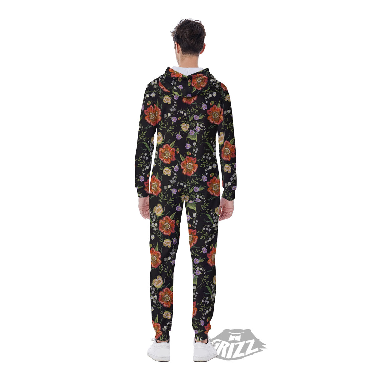 Poppy Embroidery Print Pattern Men's Jumpsuit-grizzshop