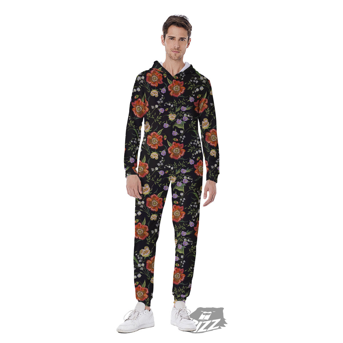 Poppy Embroidery Print Pattern Men's Jumpsuit-grizzshop