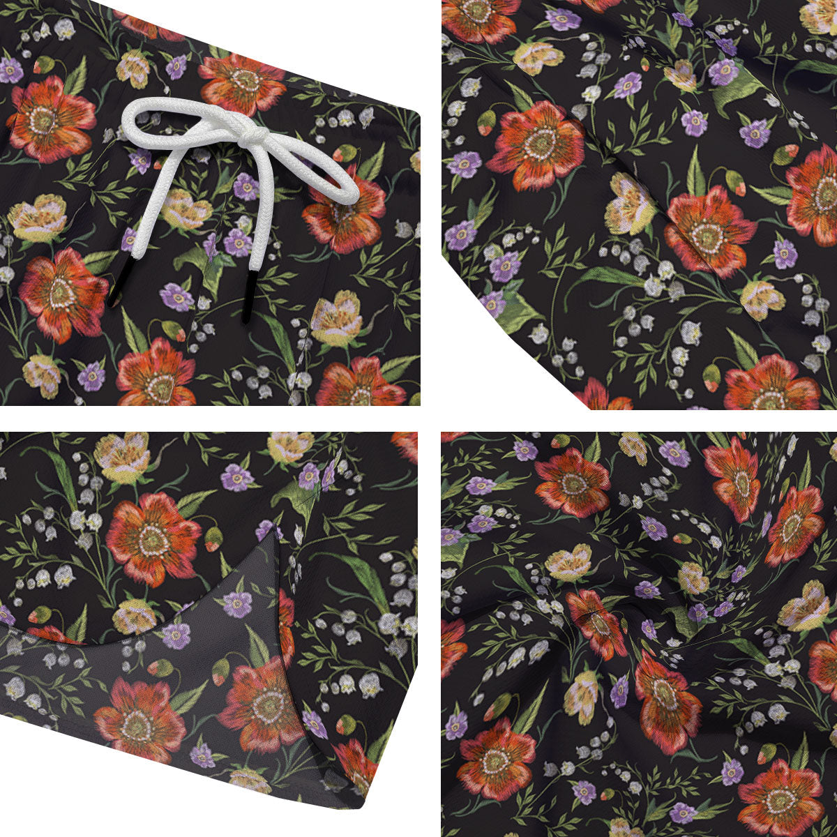 Poppy Embroidery Print Pattern Men's Running Shorts-grizzshop