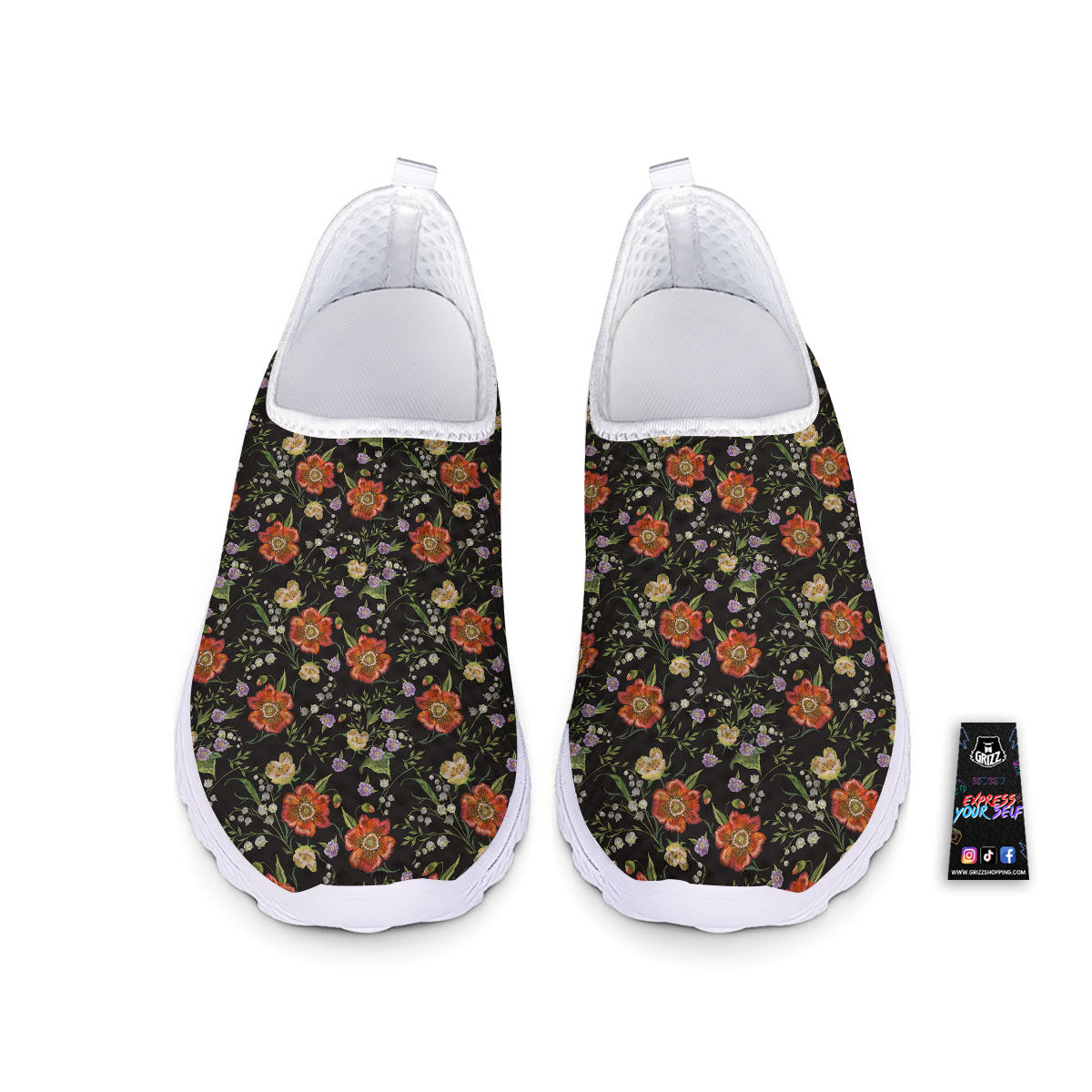 Poppy Embroidery Print Pattern Nurse Shoes-grizzshop