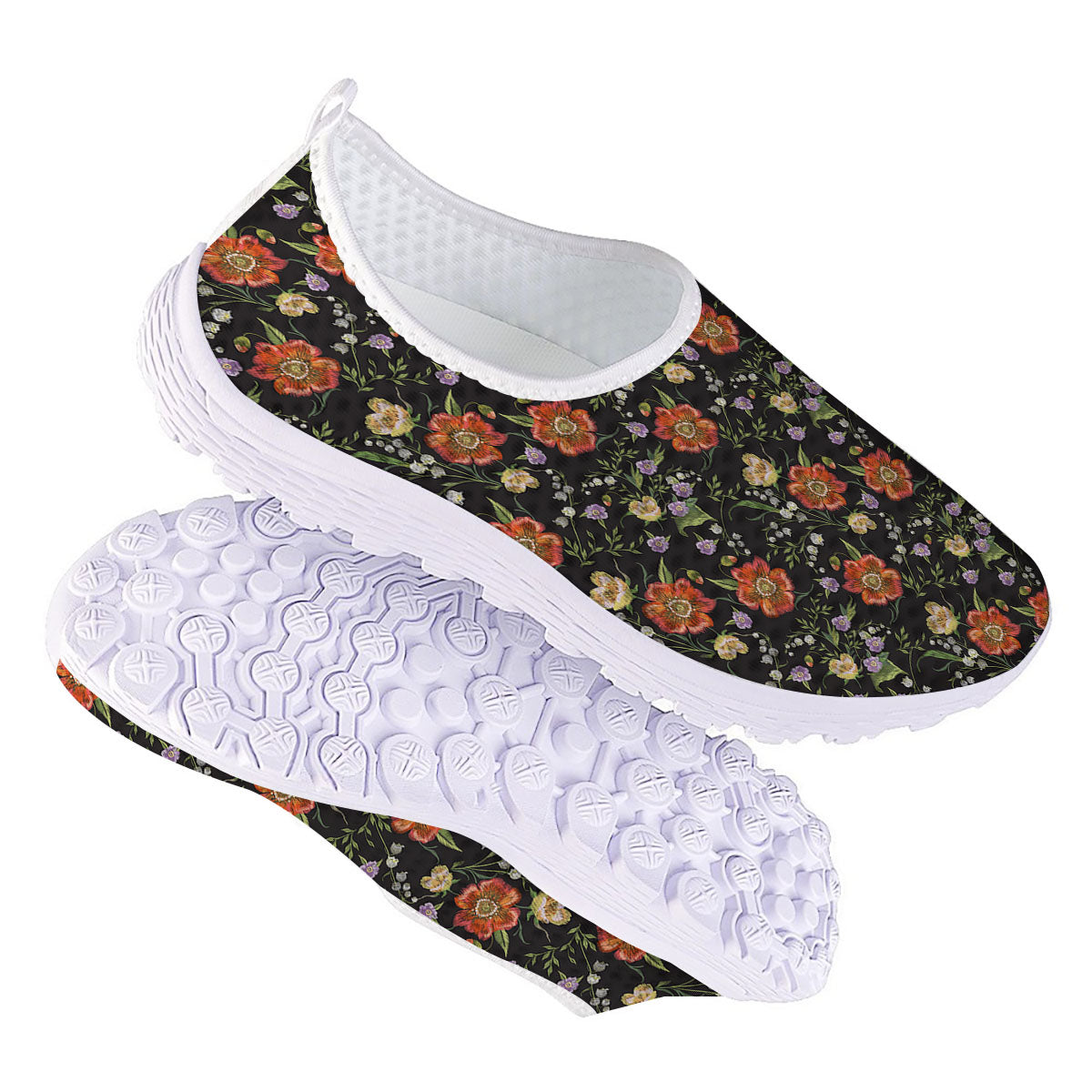 Poppy Embroidery Print Pattern Nurse Shoes-grizzshop