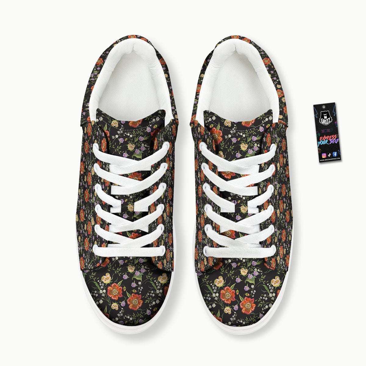 Poppy Embroidery Print Pattern Platform Shoes-grizzshop