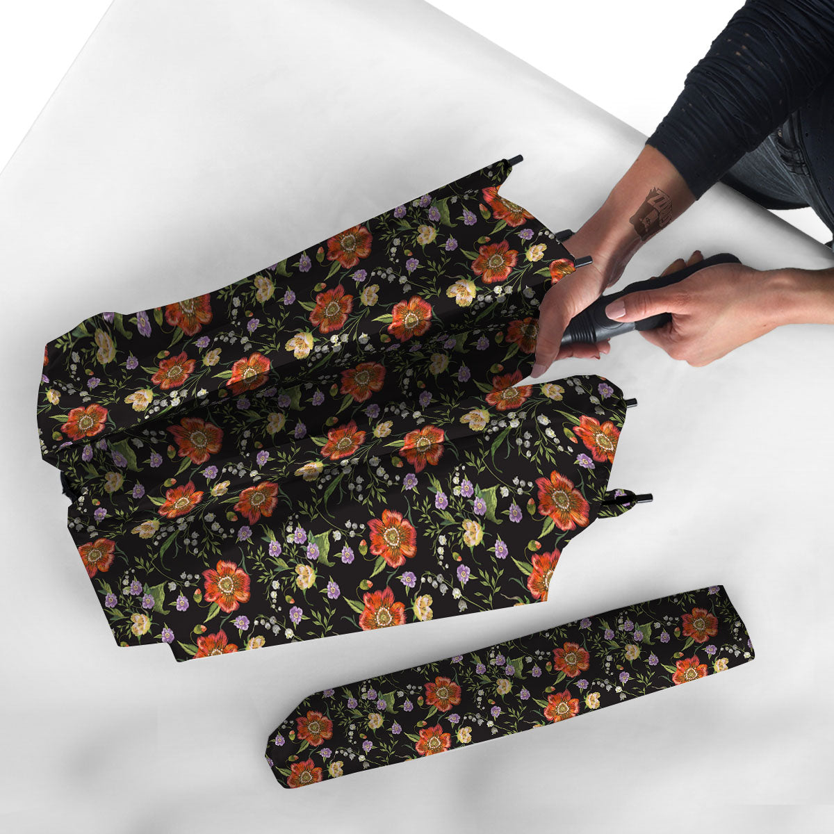 Poppy Embroidery Print Pattern Umbrella-grizzshop