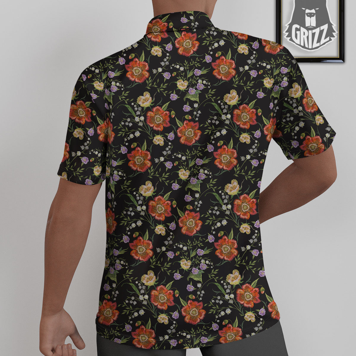 Poppy Embroidery Print Pattern Untucked Shirts-grizzshop