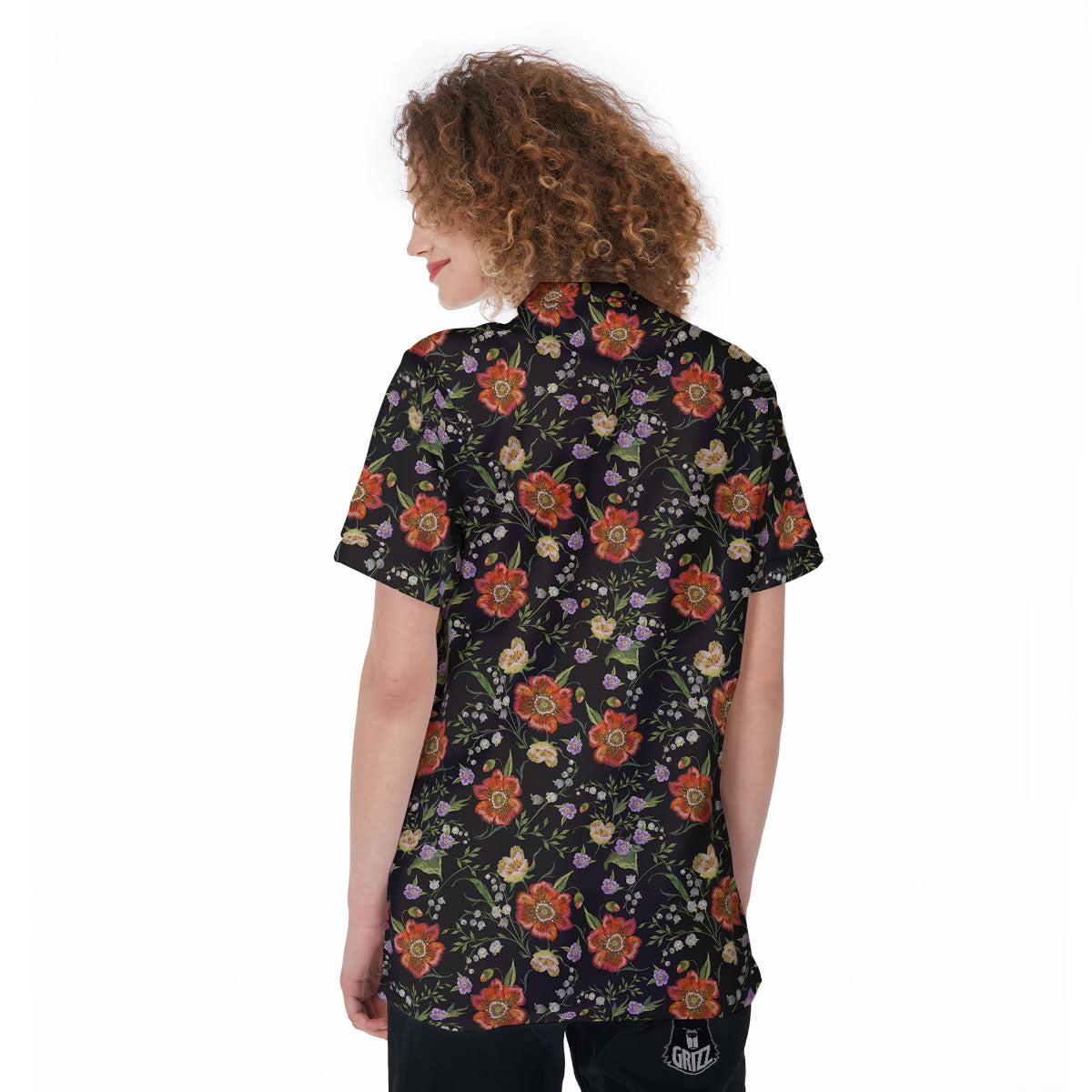 Poppy Embroidery Print Pattern Women's Golf Shirts-grizzshop