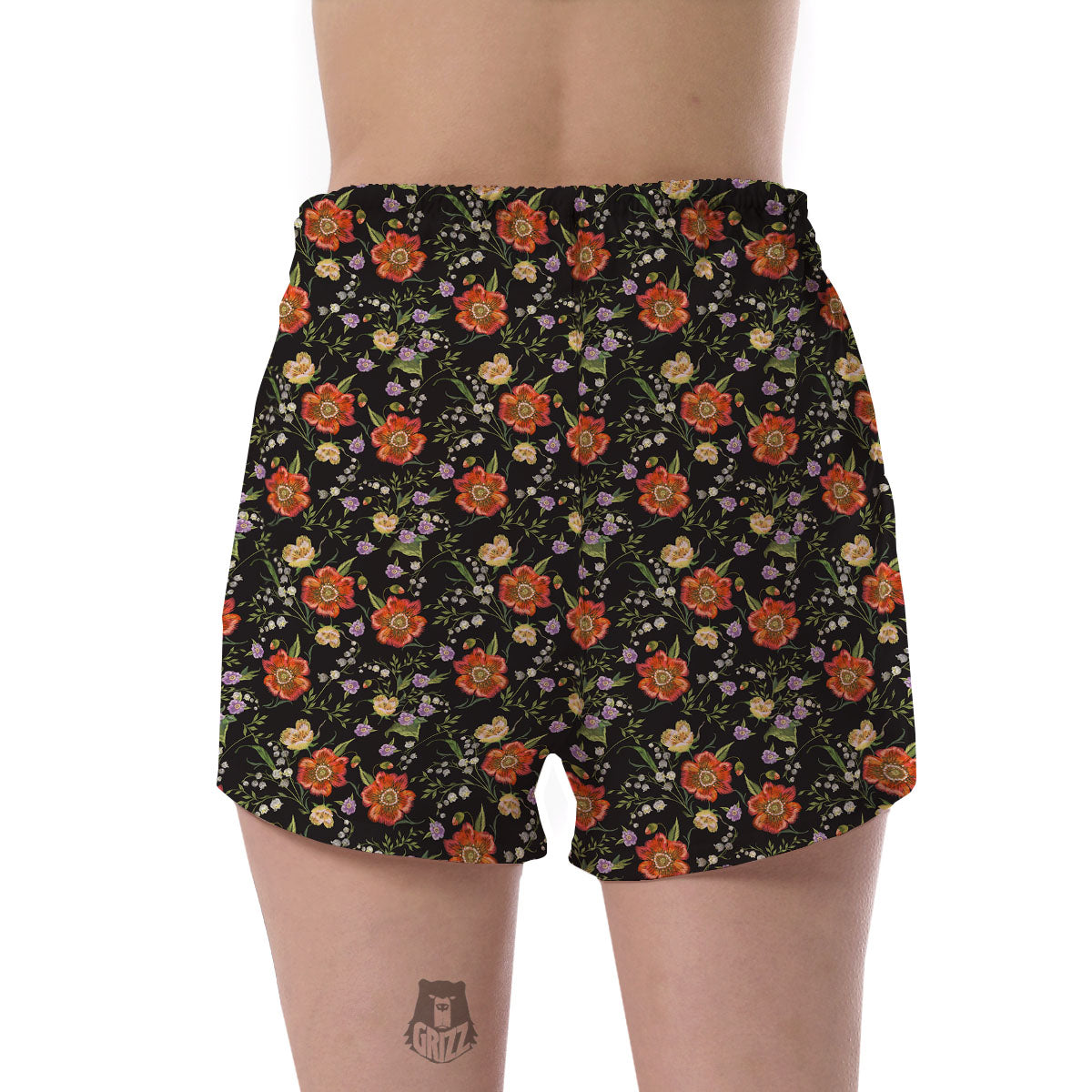 Poppy Embroidery Print Pattern Women's Shorts-grizzshop