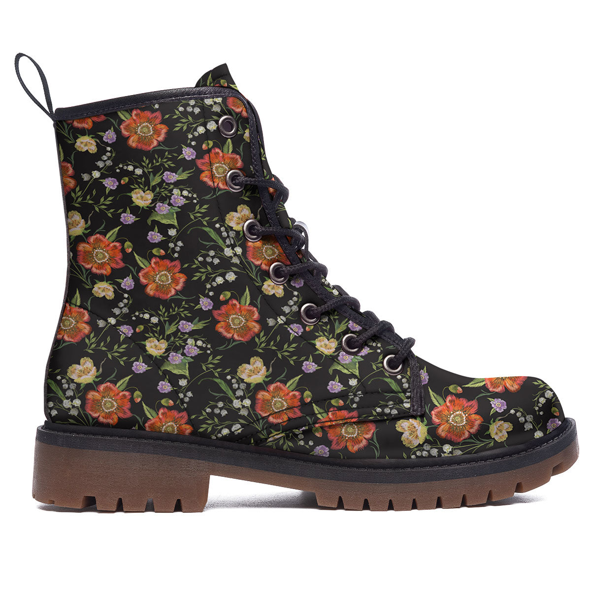 Poppy Embroidery Print Pattern Work Boots-grizzshop