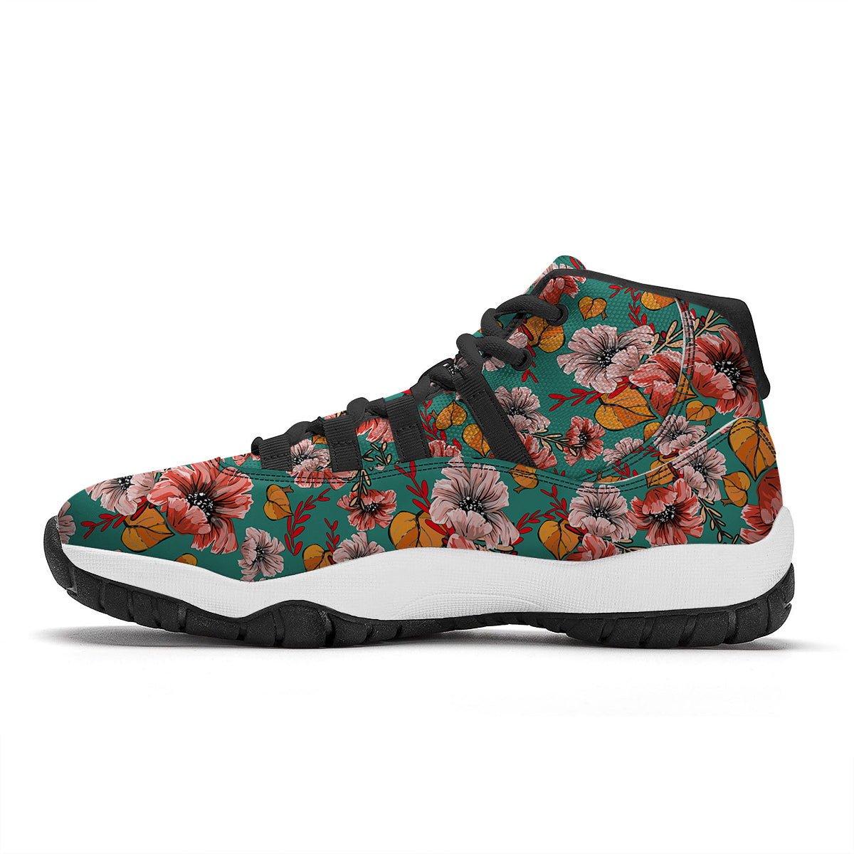 Poppy Floral Red Pattern Print Black Bball Shoes-grizzshop